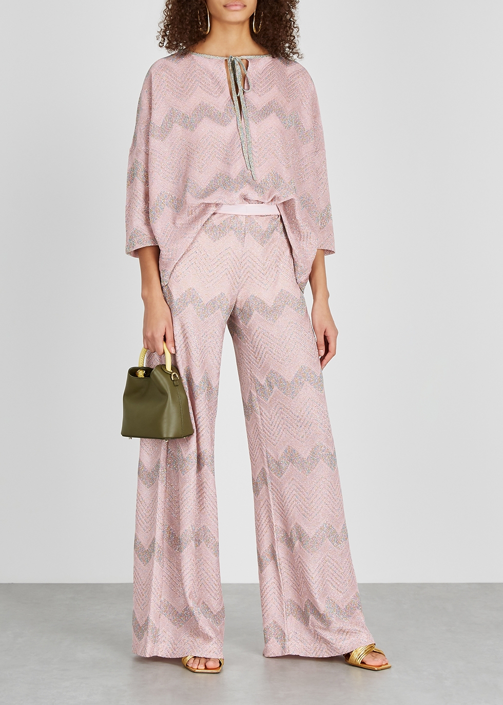 Pink zigzag metallic-weave trousers - M Missoni