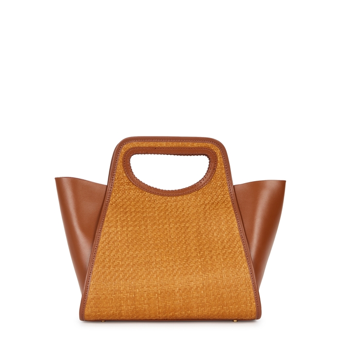 ELLEME CUPIDON BROWN LEATHER AND RAFFIA TOP HANDLE BAG,3770265