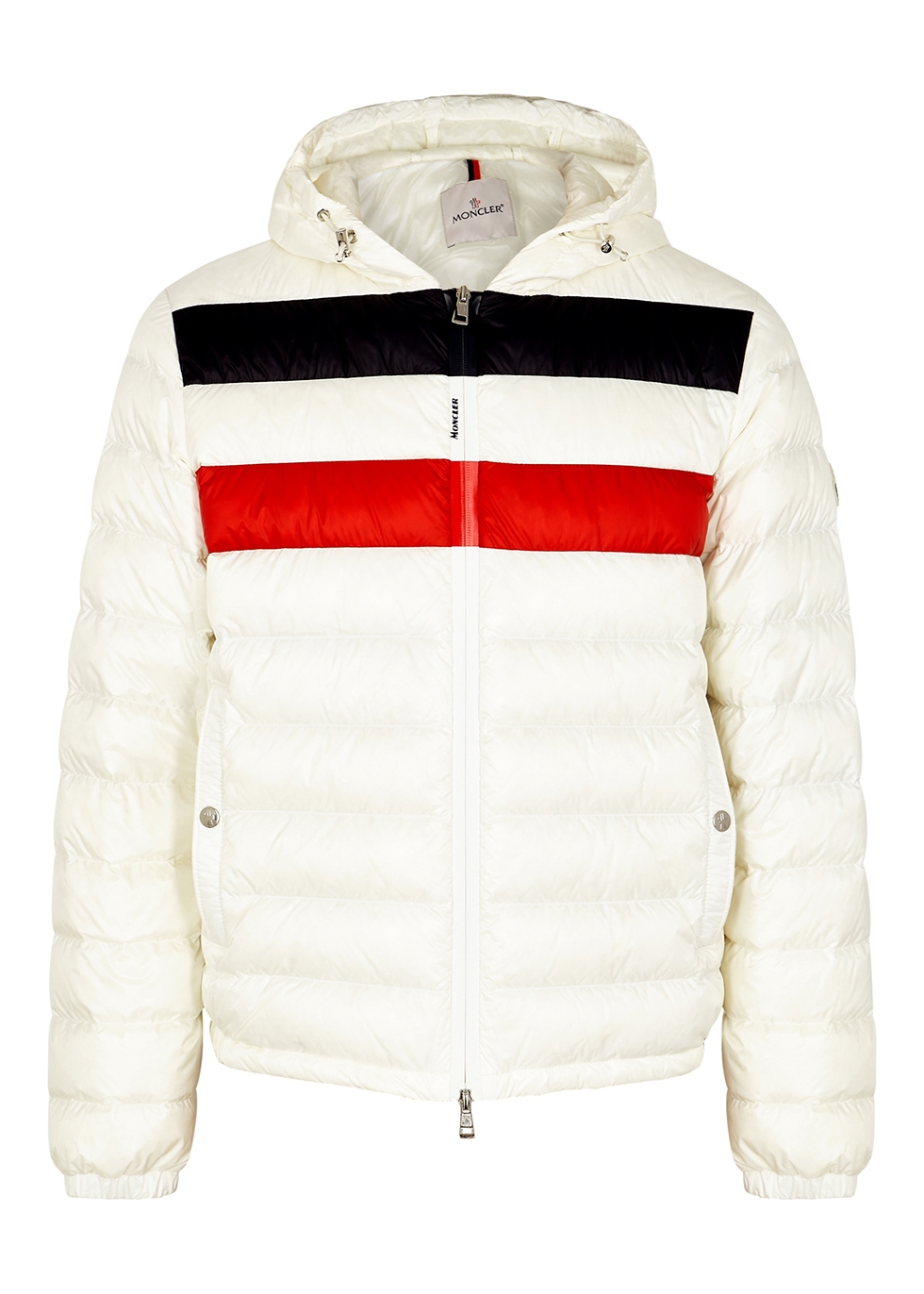 red white and blue moncler coat
