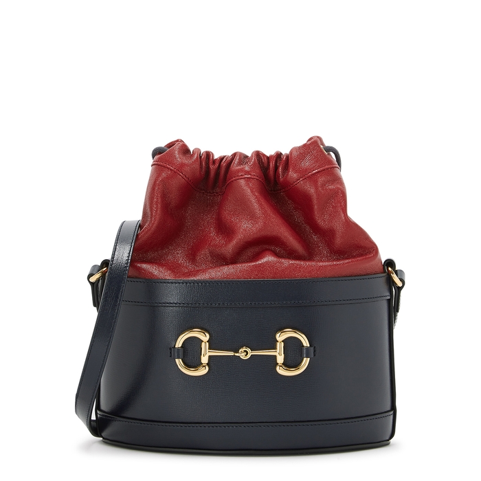 Gucci Kids' Morsetto Small Navy Leather Bucket Bag