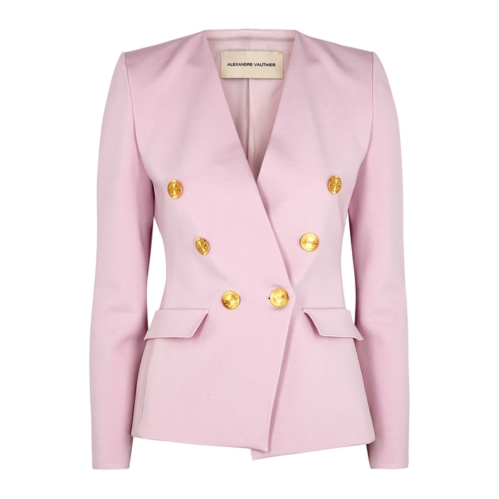 ALEXANDRE VAUTHIER PINK DOUBLE-BREASTED STRETCH-KNIT BLAZER,3815614