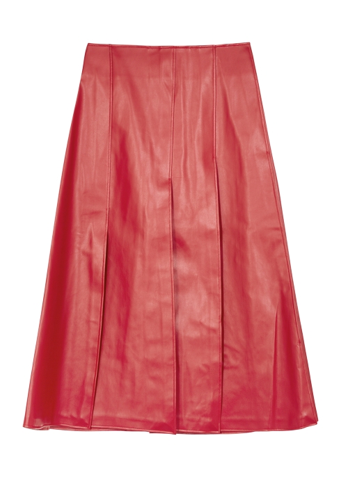 A.W.A.K.E. RED FAUX LEATHER MIDI SKIRT,3797451