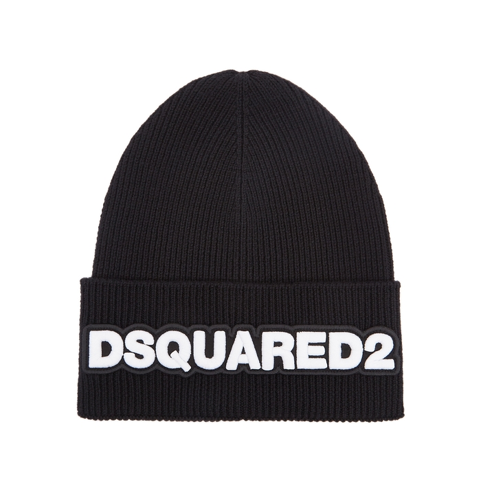 Dsquared2 Black Logo Wool Beanie