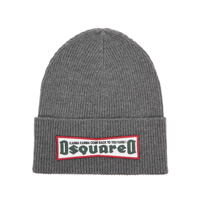 Dsquared2 Grey Logo Wool Beanie