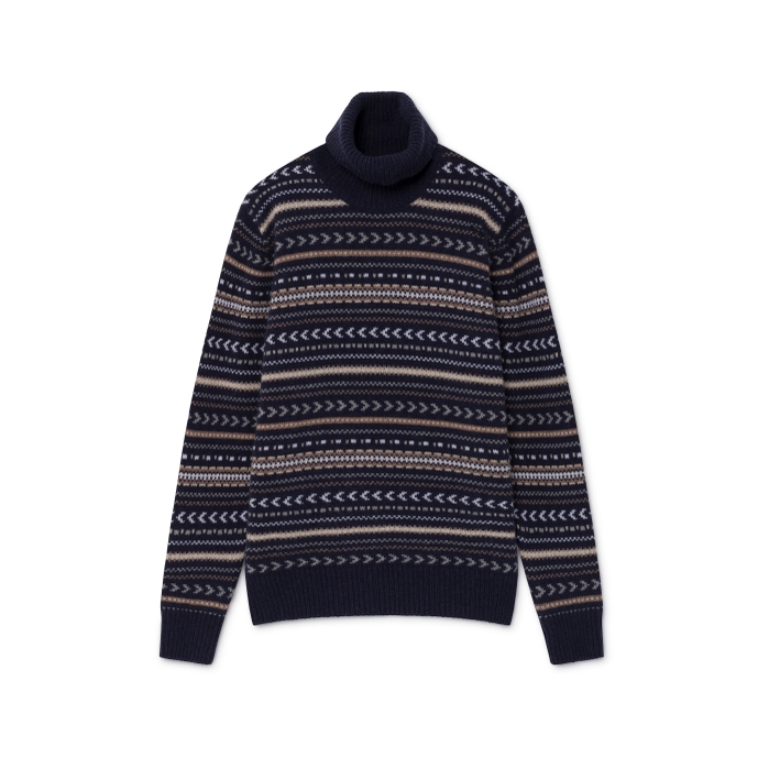 Hackett Fair Isle Wool And Cashmere Roll Neck Sweater In Multi Blue ...