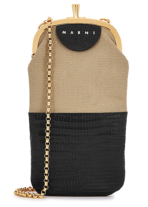 Two-tone leather and canvas cross-body bag - Marni