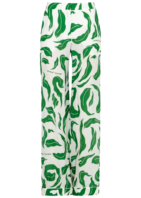 OFF-WHITE LEAVES ILLUSION PRINTED WIDE-LEG TROUSERS,3803332