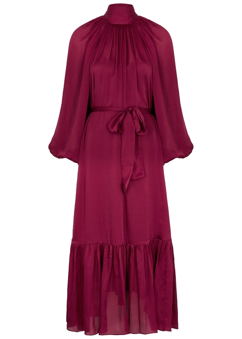 Zimmermann Berry Brushed Silk Midi Dress In Burgundy
