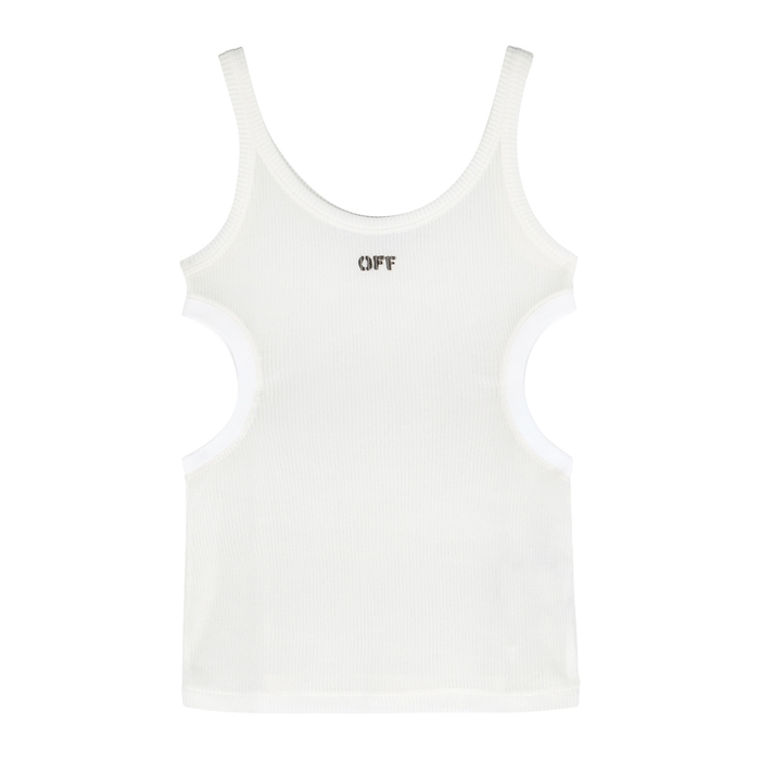 OFF-WHITE SWISS CHEESE CUT-OUT RIBBED FINE-KNIT TANK,3177639