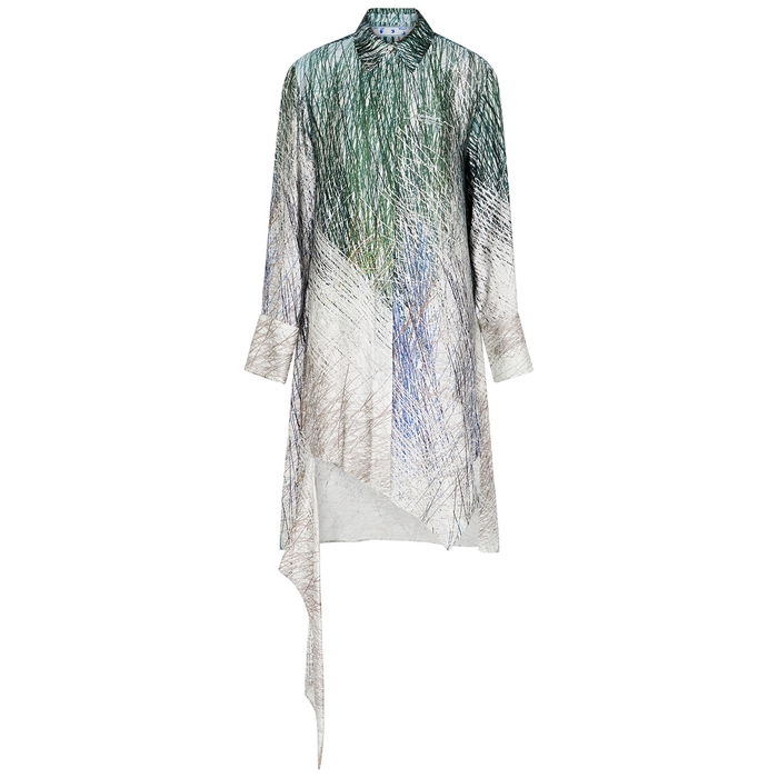 OFF-WHITE BOUROULLEC SPIRAL PRINTED SATIN SHIRT DRESS,3817757