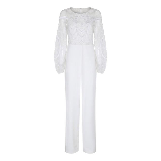 Adrianna Papell Bead Crepe Jumpsuit In Ivory