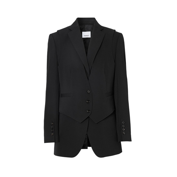 Burberry Waistcoat Detail Wool Tailored Jacket In Black