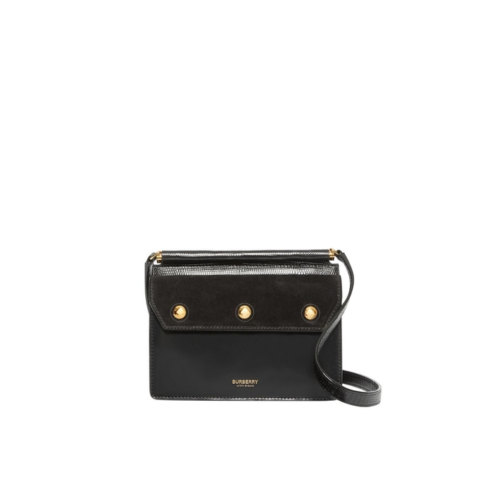 BURBERRY MINI SUEDE AND LEATHER TITLE BAG WITH POCKET DETAIL,3261975