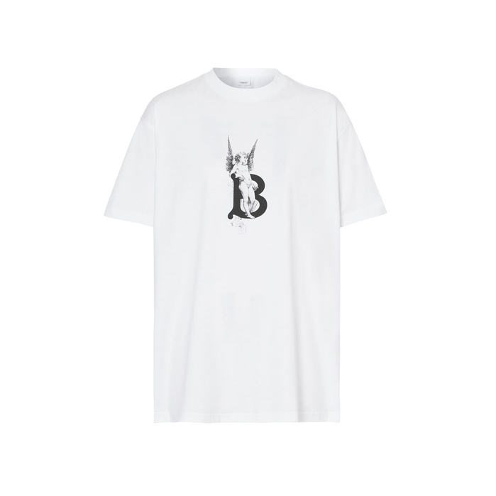 Burberry Cherub Print Cotton Oversized T-shirt In White