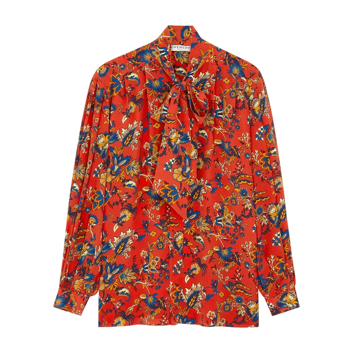 Givenchy Red Printed Silk Crepe De Chine Blouse