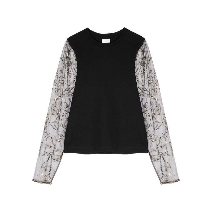Dries Van Noten Black Sequin-embellished Jersey Top | ModeSens