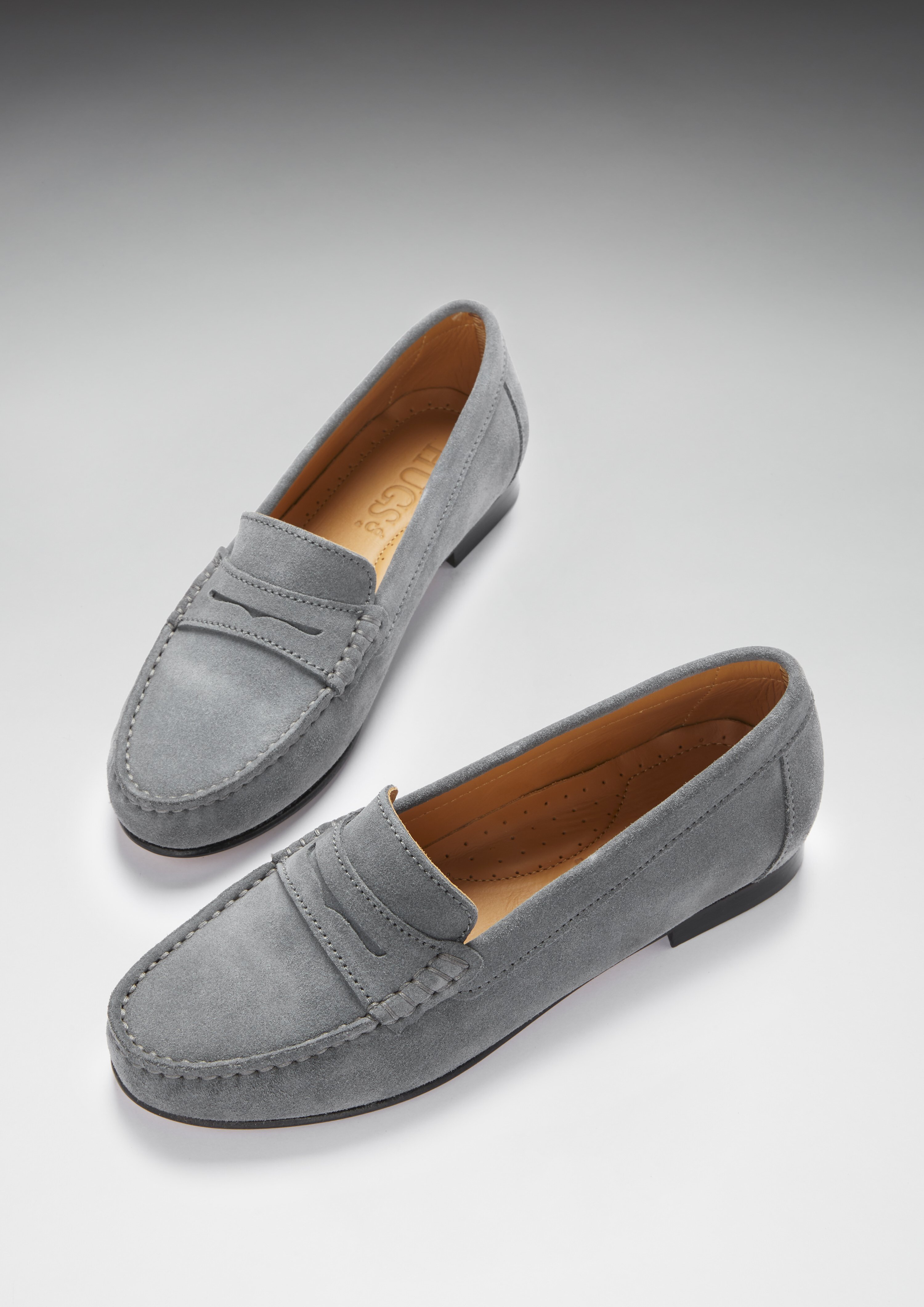 womens gray leather loafers