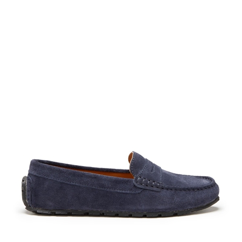 Hugs & Co Womens Tyre Sole Penny Loafers Navy Blue Suede