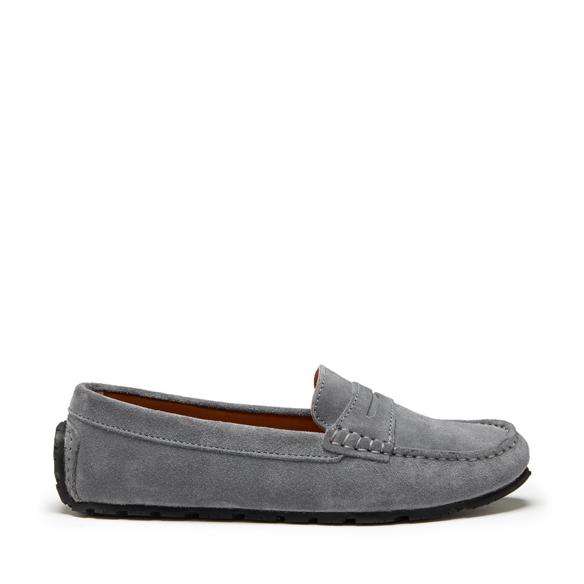 grey suede penny loafers