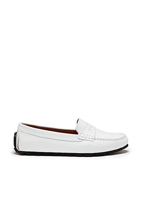 Womens tyre sole penny loafers white leather - Hugs & Co