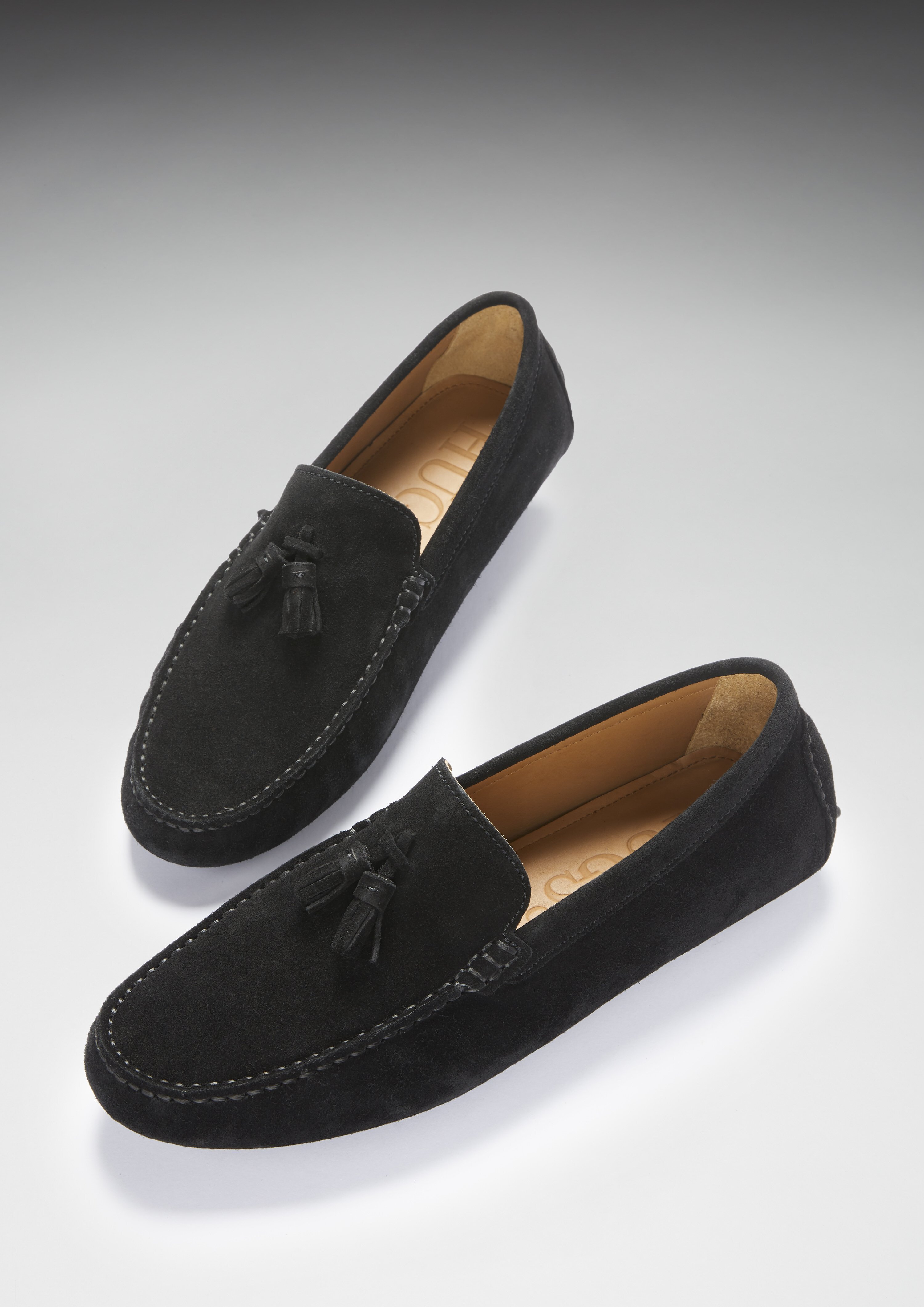 black suede driving moccasins
