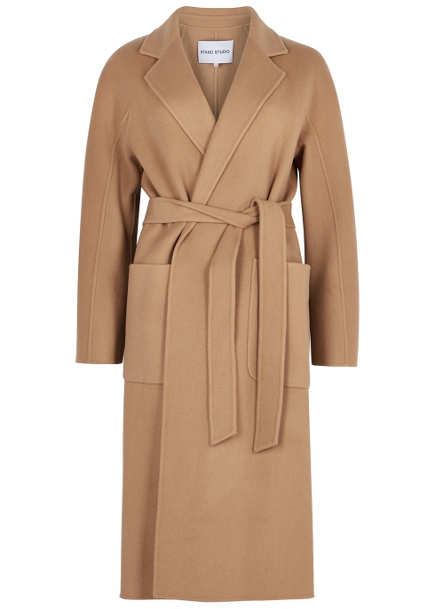 STAND STUDIO CLAUDINE CAMEL BELTED WOOL-BLEND COAT,3187214