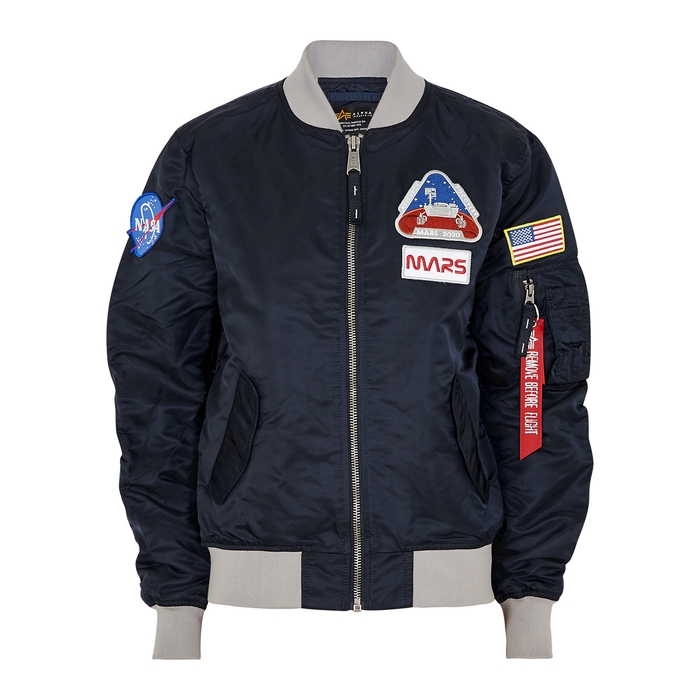 Alpha Industries Ma-1 Mission To Mars Nylon Bomber Jacket In Navy