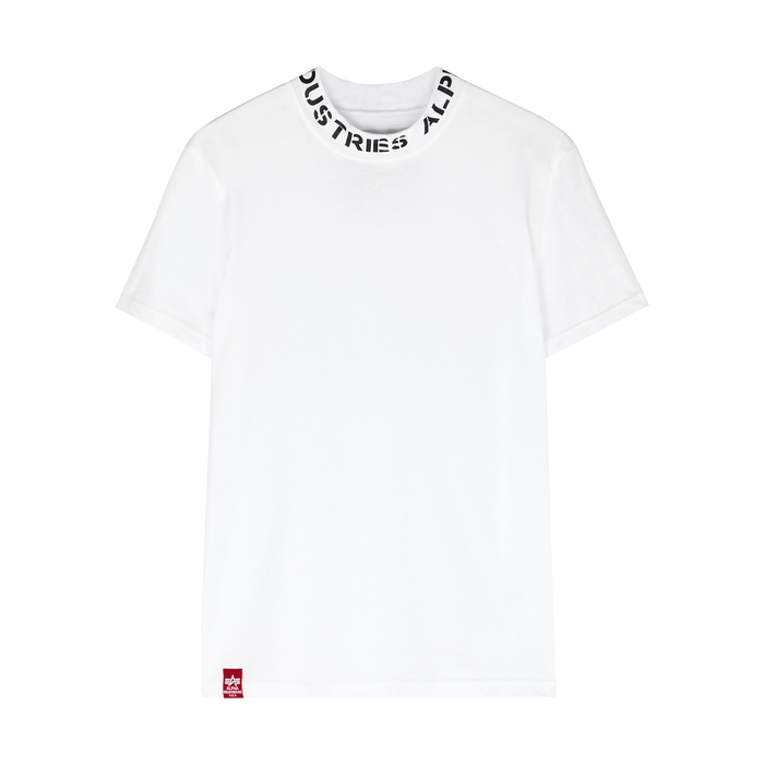 Alpha Industries White High-neck Logo Cotton T-shirt In White And Other