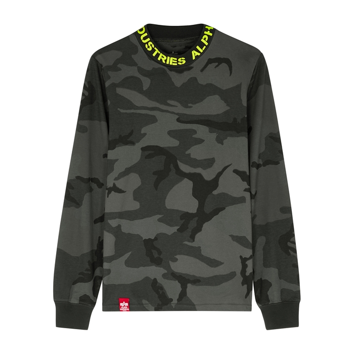 Alpha Industries Camouflage-print Cotton-jersey Top In Black