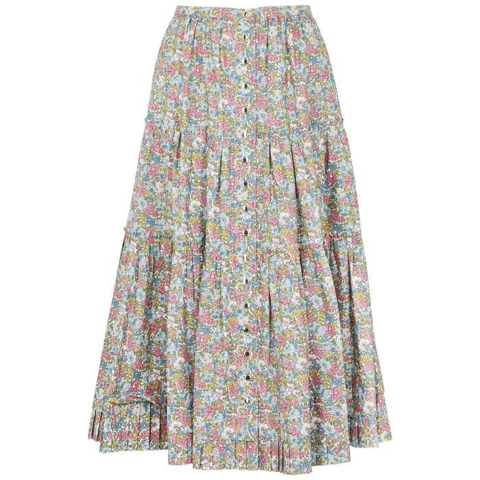 Marc Jacobs Floral-print Cotton Midi Skirt In Pink