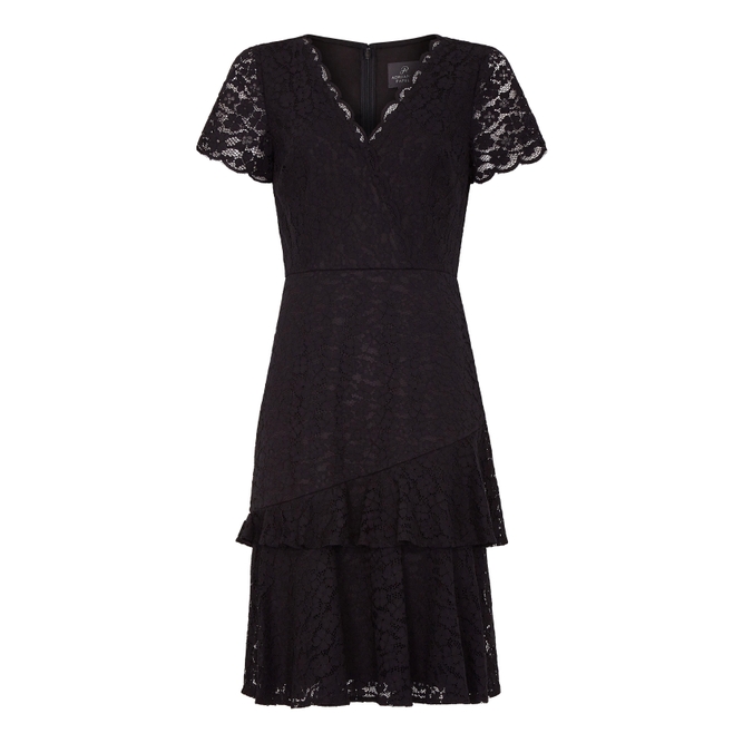 Adrianna Papell Felicity Lace Flounce Dress In Black