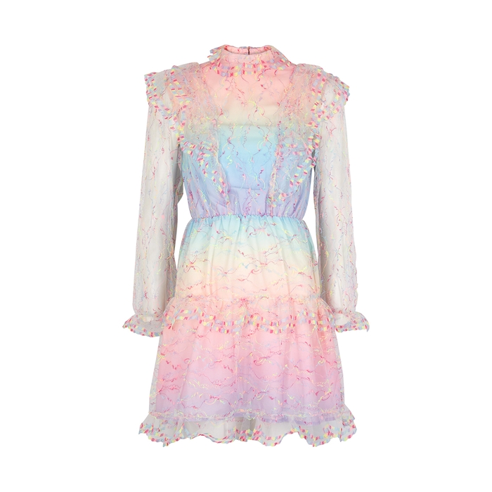 Olivia Rubin Saffy Neon Mesh Mini Dress In Multicoloured