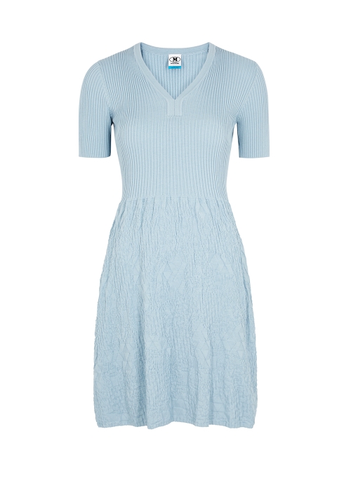 M Missoni Light Blue Rib-knit Cotton Mini Dress