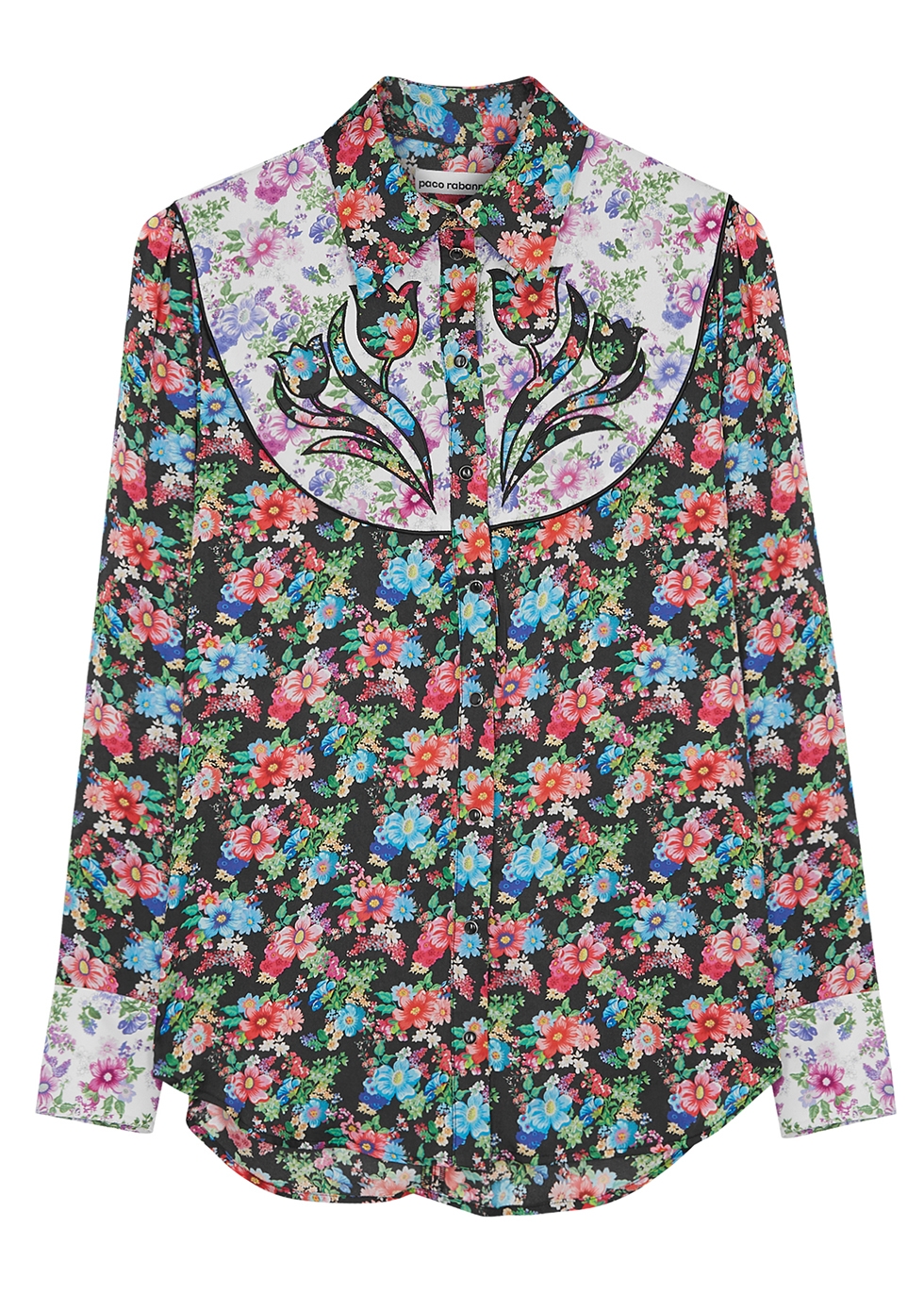 Floral-print satin shirt