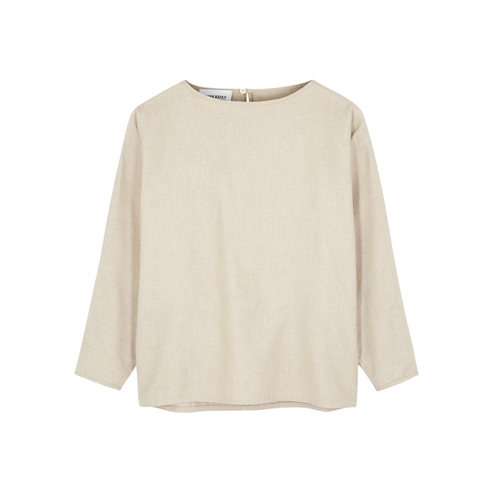 Mark Kenly Domino Tan Birthe Stone Brushed Cotton-twill Top In Sand