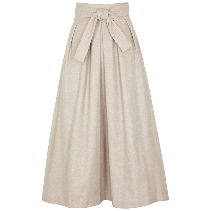 Mark Kenly Domino Tan Nicole Stone Brushed Cotton-twill Midi Skirt In Sand