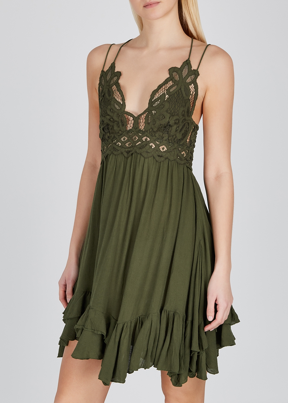 green lace mini dress