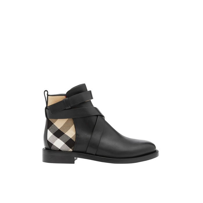 Burberry House Check And Leather Ankle Boots In Black-archive Beige