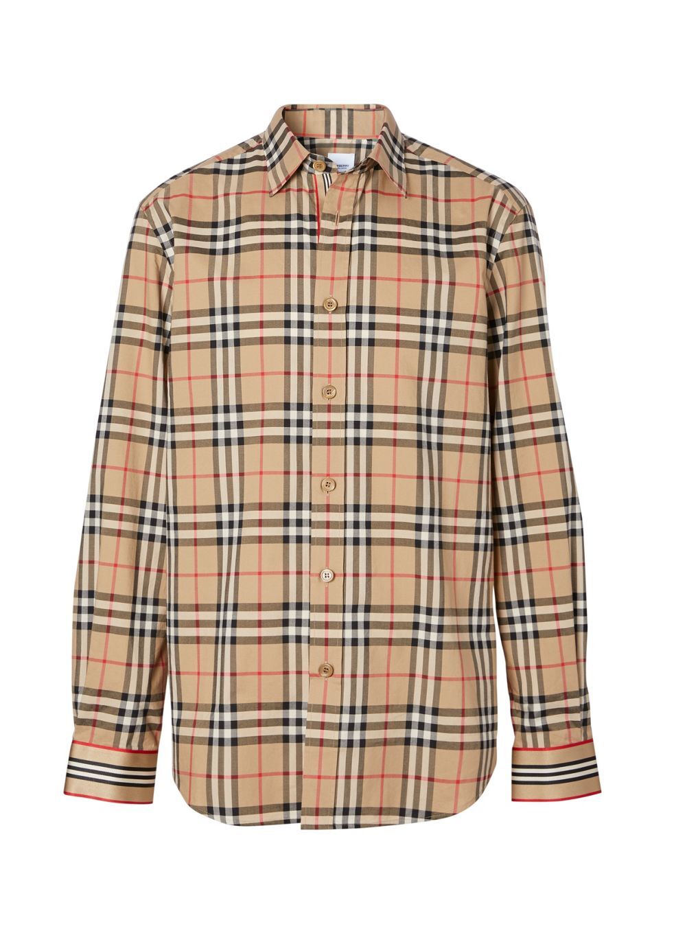 panelled vintage check and icon stripe cotton shirt