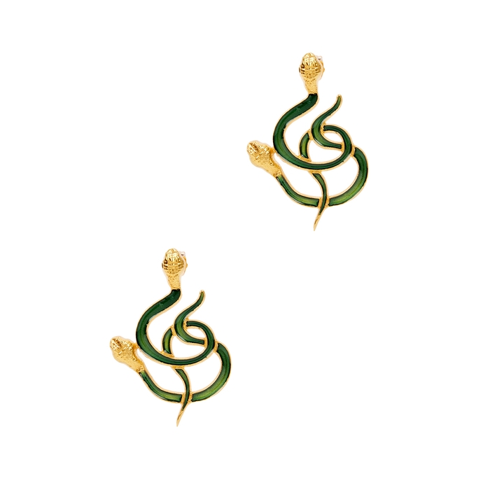Natia X Lako Gold-plated Snake Drop Earrings In Green