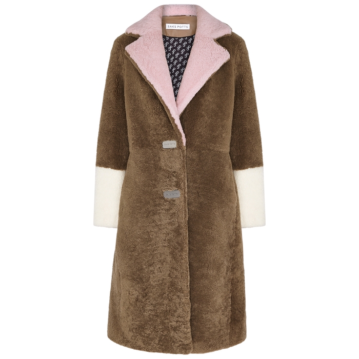 Saks Potts Febbe Colour-blocked Shearling Coat In Pink | ModeSens