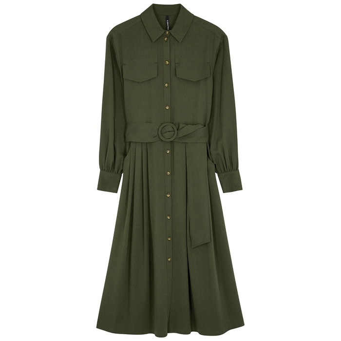 PALONES ARMY GREEN BELTED SHIRT DRESS,3764466
