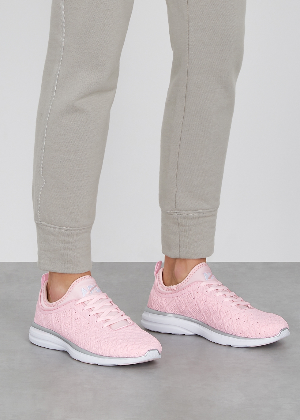 pink knit sneakers