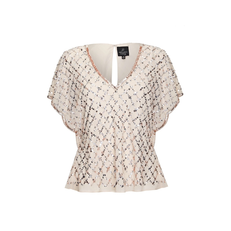 Adrianna Papell Beaded Ggt Blouse In Champagne/silver