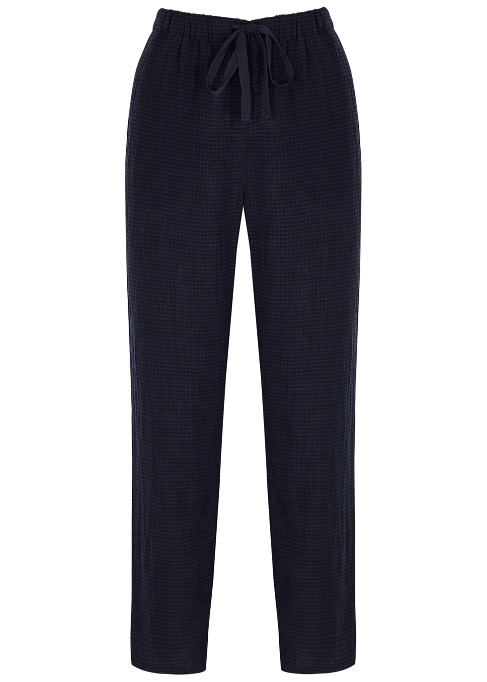 Navy checked linen trousers