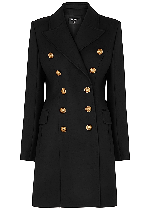 Black double-breasted wool coat - Balmain