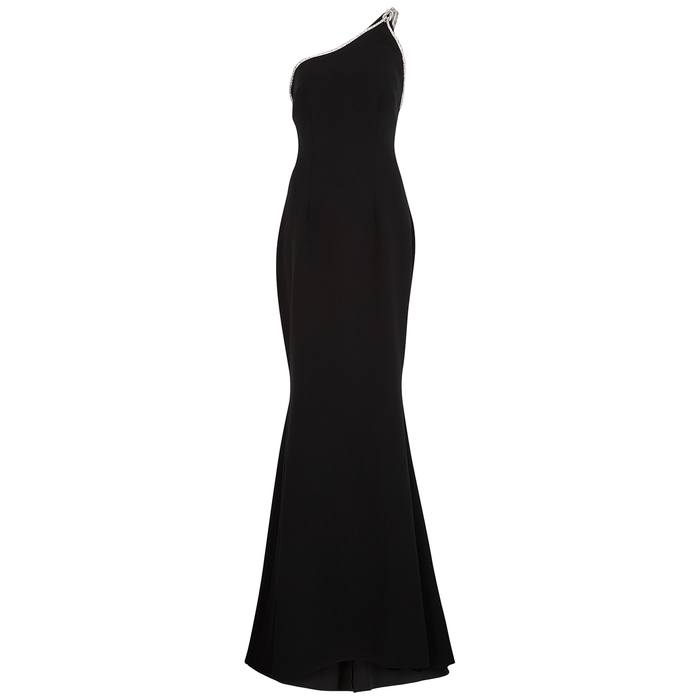 Safiyaa Black Crystal-embellished One-shoulder Gown | ModeSens
