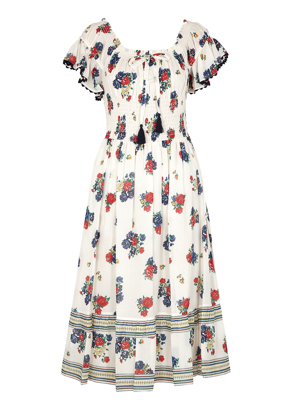 Tory Burch Floral-print smocked cotton midi dress - Harvey Nichols