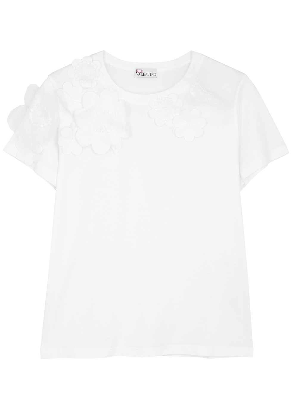 RED Valentino White floral appliqué cotton T-shirt - Harvey Nichols