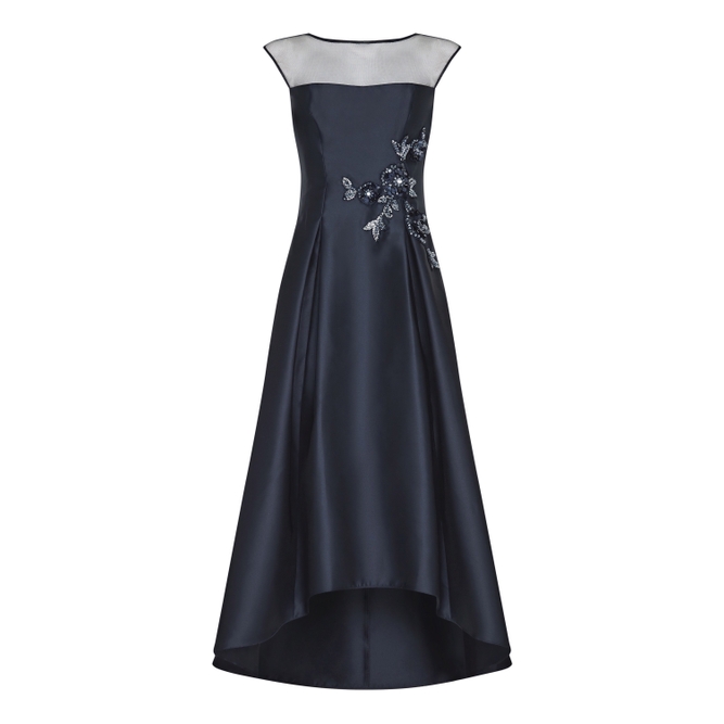 Adrianna Papell Mikado High Low Dress In Midnight